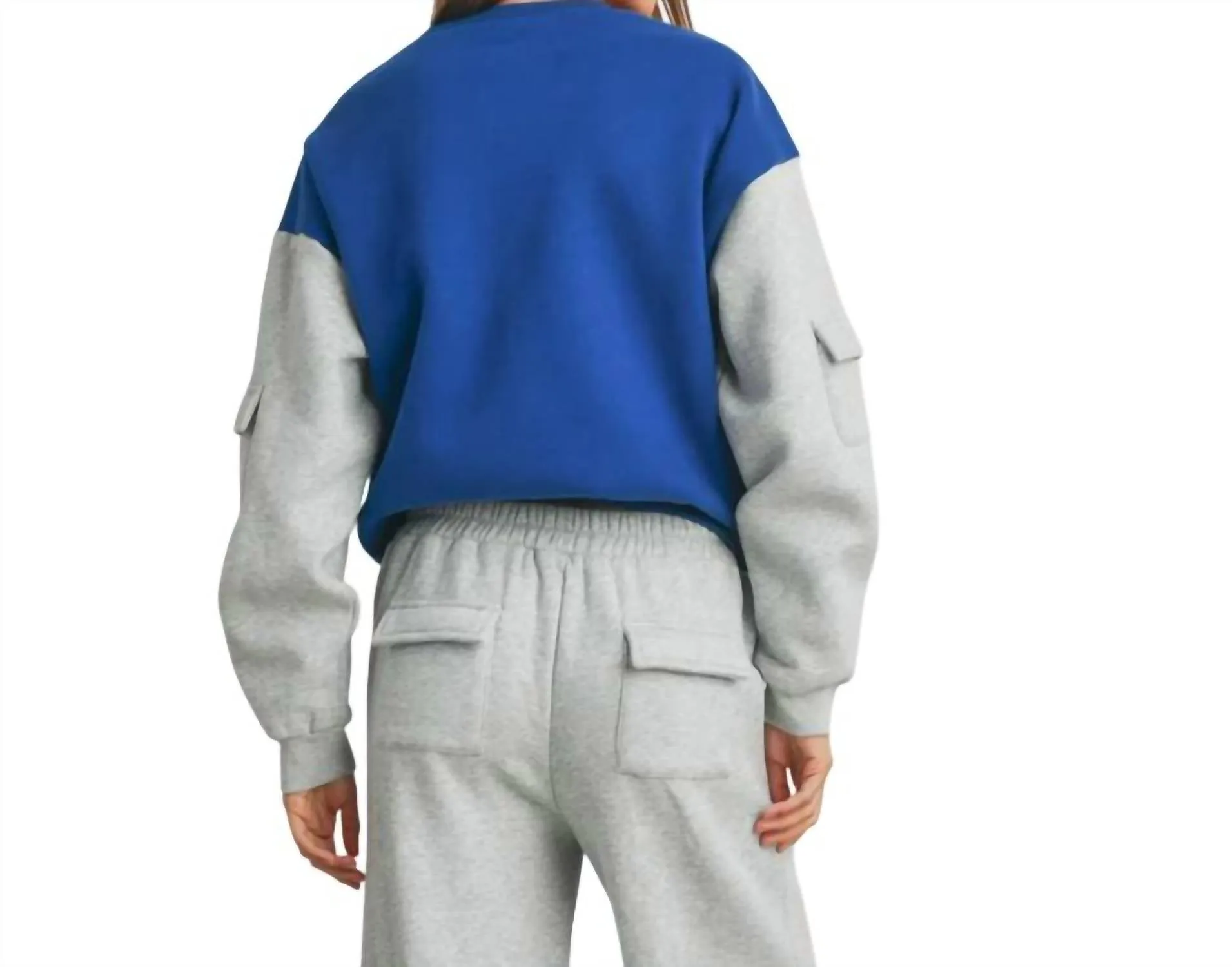 Patched Pocket Contrast Sweatshirt In Blue / Hgrey