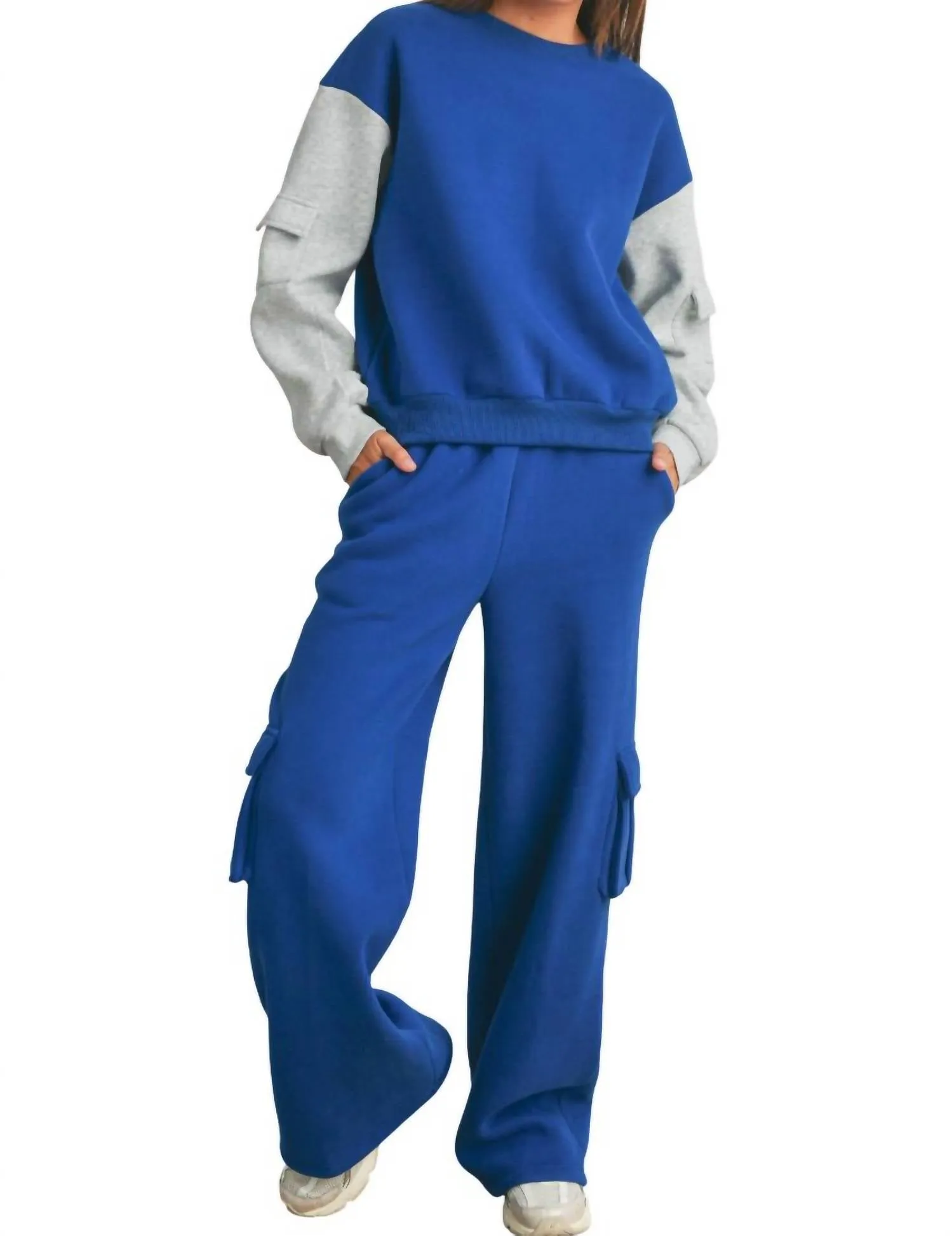 Patched Pocket Contrast Sweatshirt In Blue / Hgrey