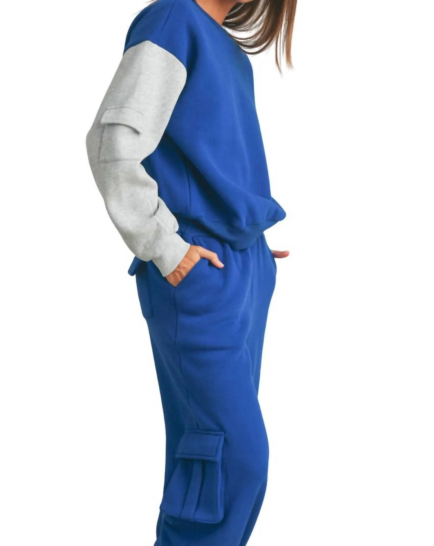Patched Pocket Contrast Sweatshirt In Blue / Hgrey
