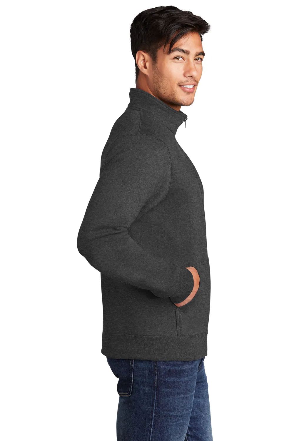 Port & Company Mens Core Fleece Full Zip Sweatshirt w/ Pockets - Heather Dark Grey