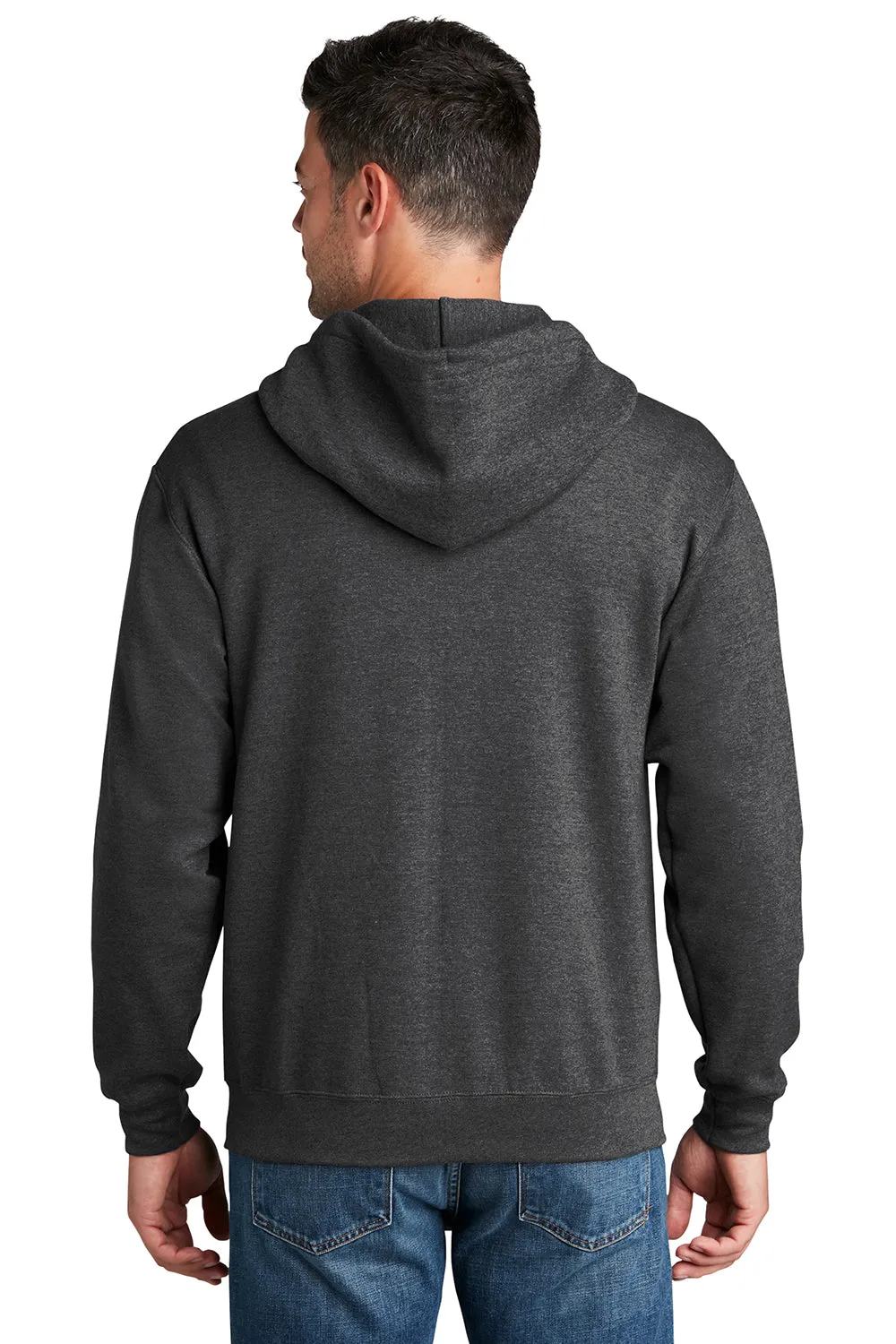Port & Company Mens Core Pill Resistant Fleece Full Zip Hooded Sweatshirt Hoodie w/ Pockets - Heather Dark Grey