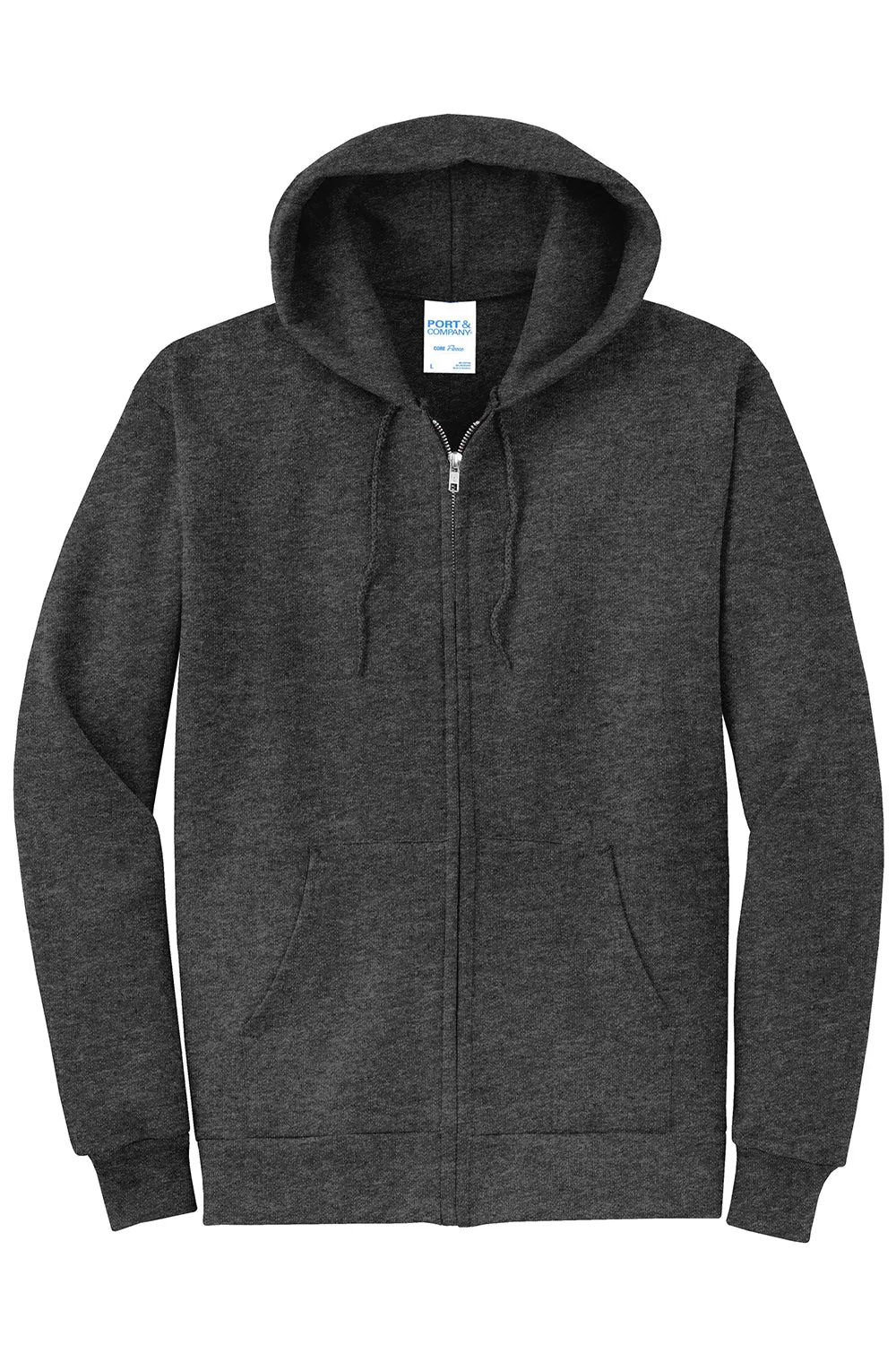 Port & Company Mens Core Pill Resistant Fleece Full Zip Hooded Sweatshirt Hoodie w/ Pockets - Heather Dark Grey