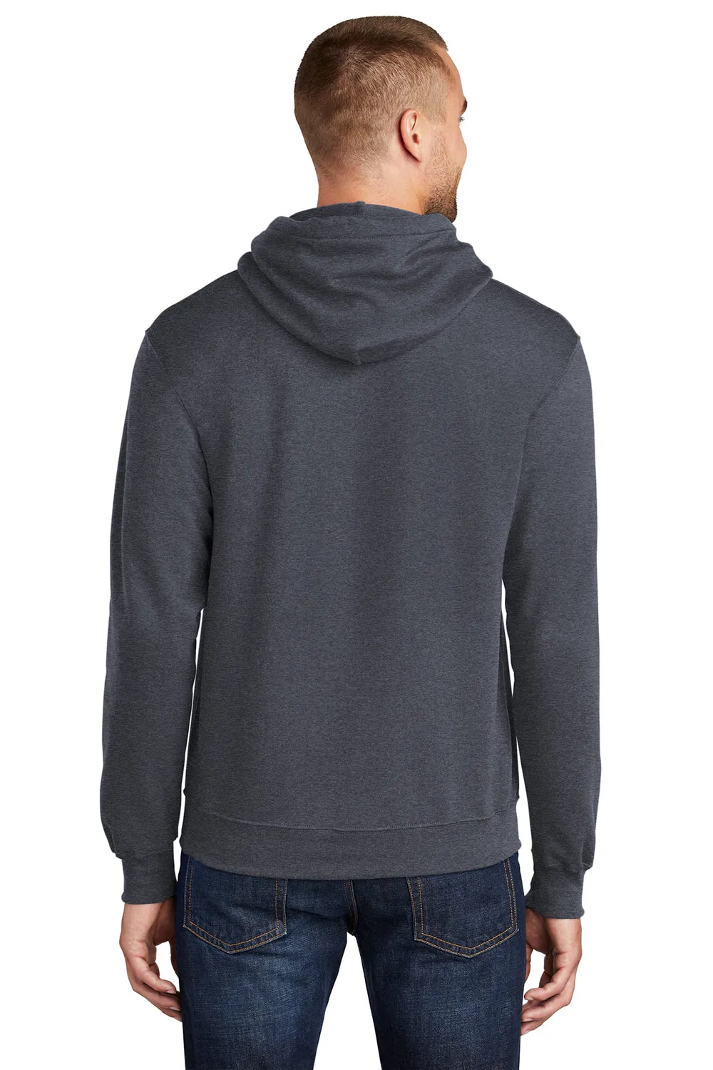 Port & Company Mens Core Pill Resistant Fleece Hooded Sweatshirt Hoodie w/ Pouch Pocket - Heather Navy Blue