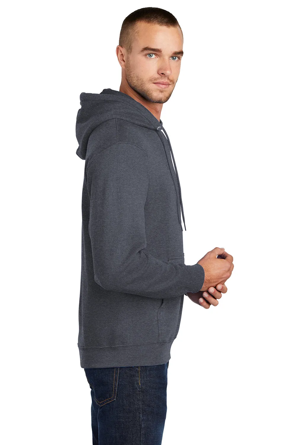 Port & Company Mens Core Pill Resistant Fleece Hooded Sweatshirt Hoodie w/ Pouch Pocket - Heather Navy Blue