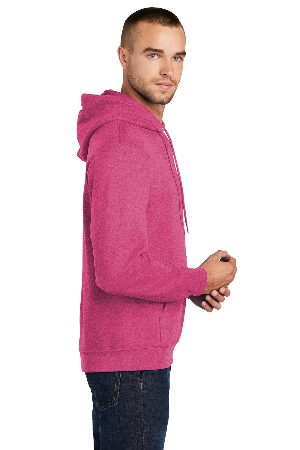 Port & Company Mens Core Pill Resistant Fleece Hooded Sweatshirt Hoodie w/ Pouch Pocket - Heather Sangria Pink