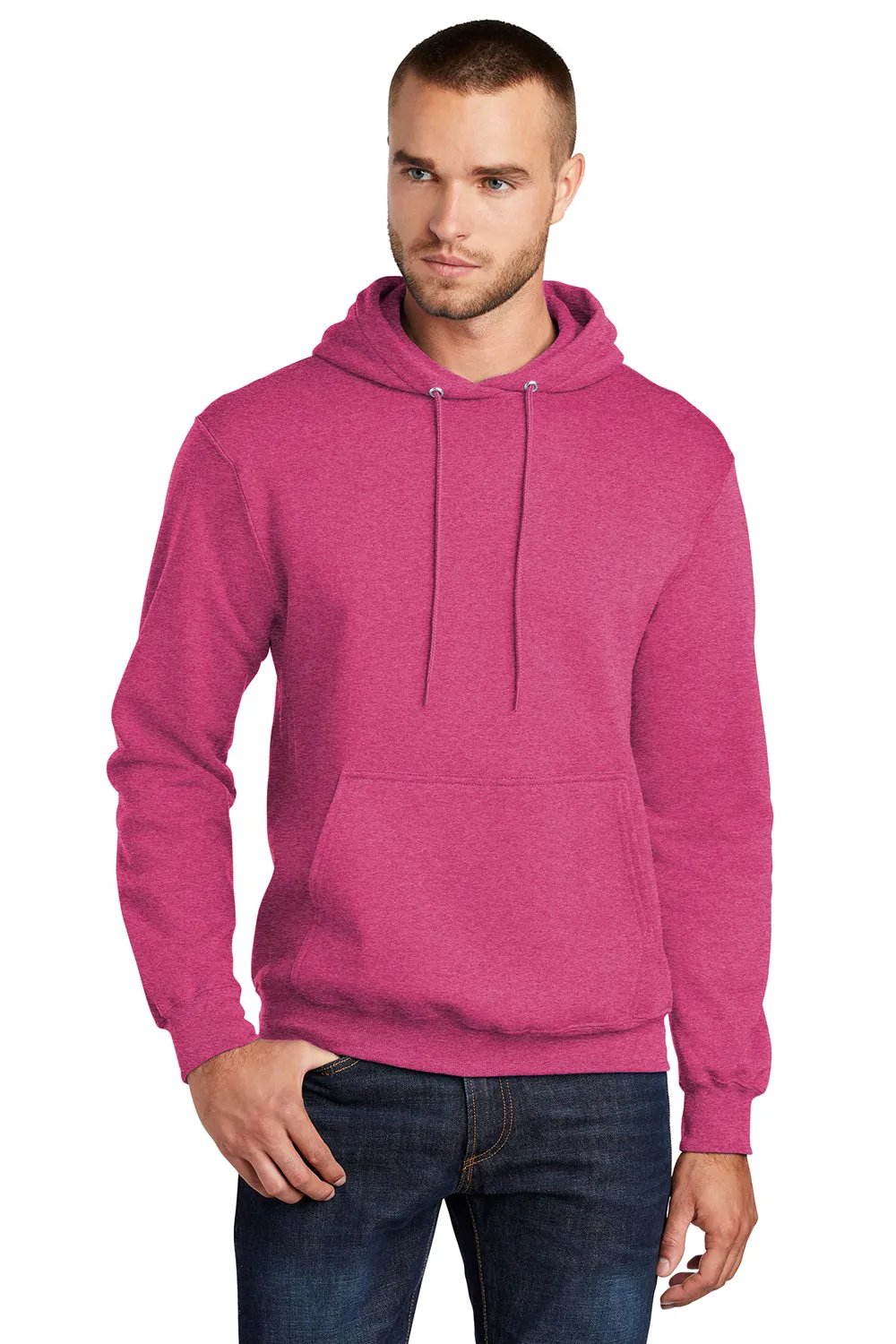 Port & Company Mens Core Pill Resistant Fleece Hooded Sweatshirt Hoodie w/ Pouch Pocket - Heather Sangria Pink