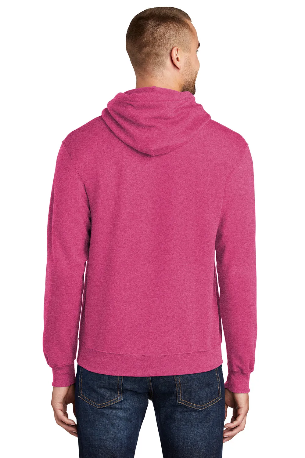 Port & Company Mens Core Pill Resistant Fleece Hooded Sweatshirt Hoodie w/ Pouch Pocket - Heather Sangria Pink