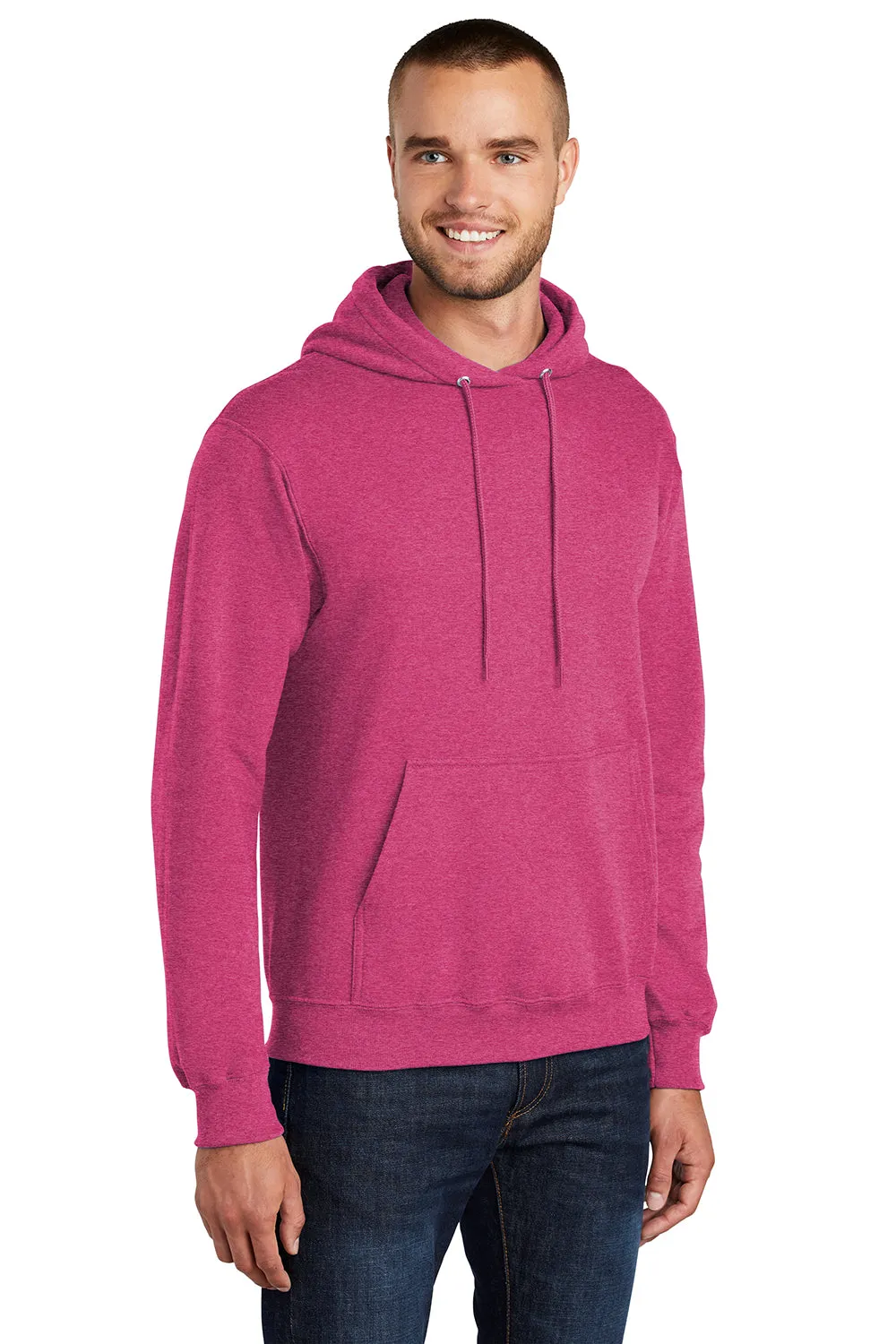 Port & Company Mens Core Pill Resistant Fleece Hooded Sweatshirt Hoodie w/ Pouch Pocket - Heather Sangria Pink