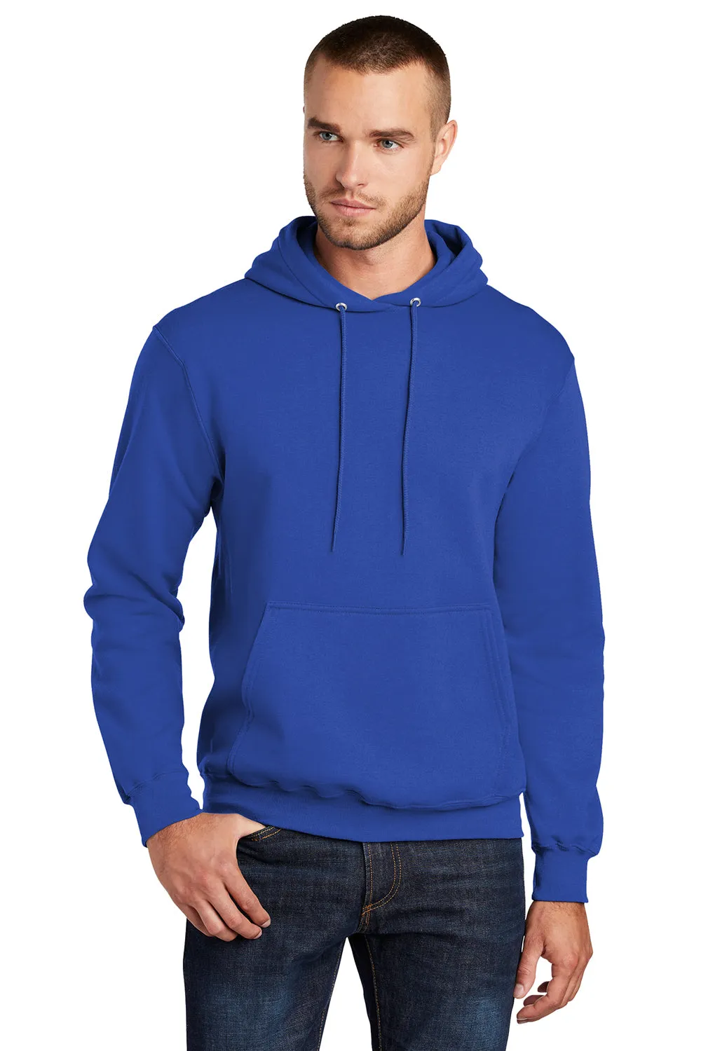 Port & Company Mens Core Pill Resistant Fleece Hooded Sweatshirt Hoodie w/ Pouch Pocket - True Royal Blue
