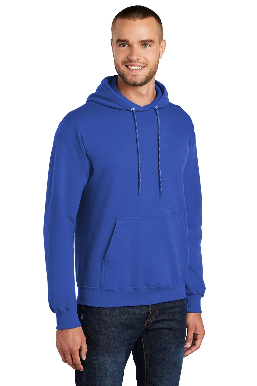 Port & Company Mens Core Pill Resistant Fleece Hooded Sweatshirt Hoodie w/ Pouch Pocket - True Royal Blue