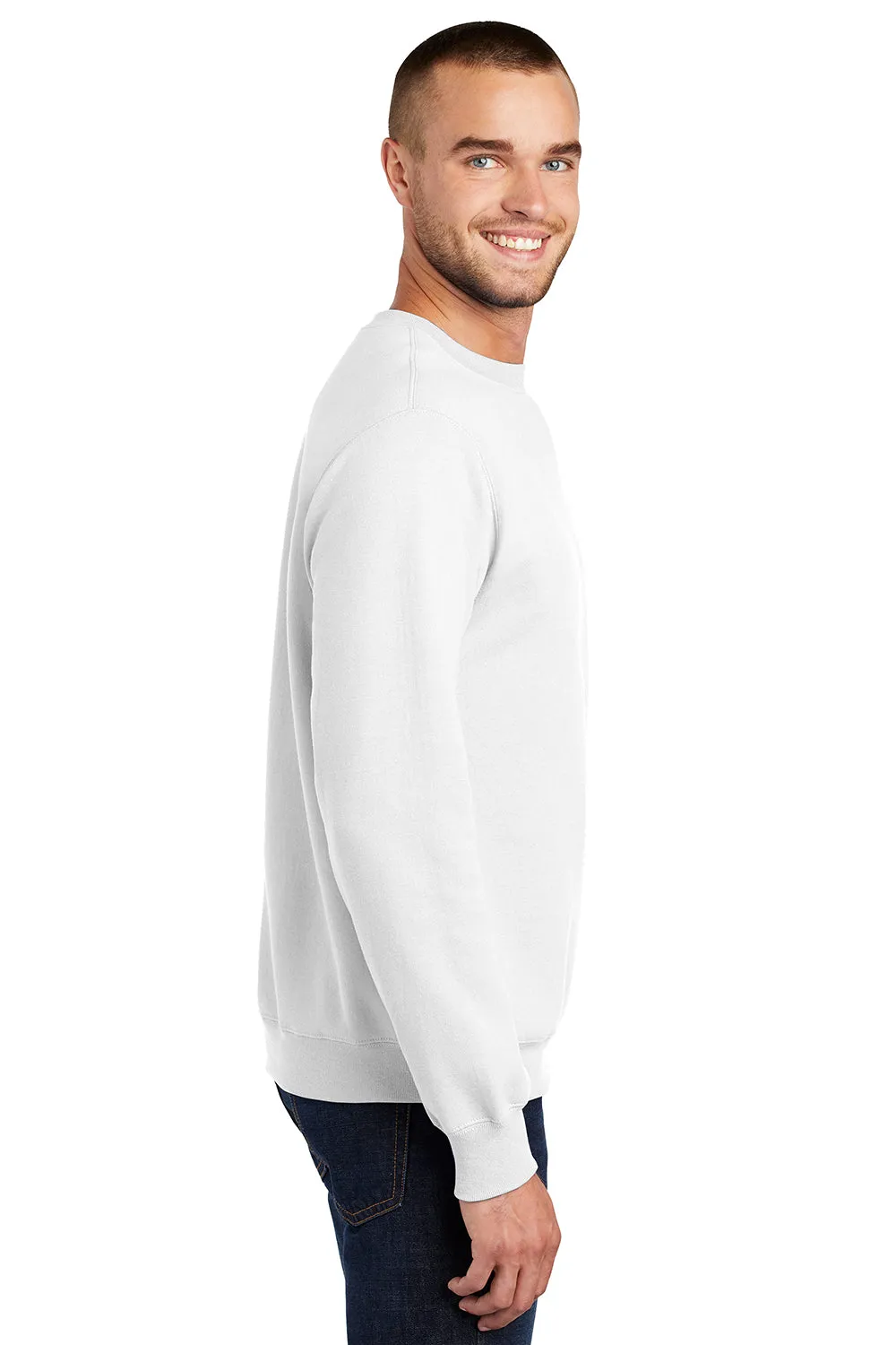Port & Company Mens Essential Pill Resistant Fleece Crewneck Sweatshirt - White