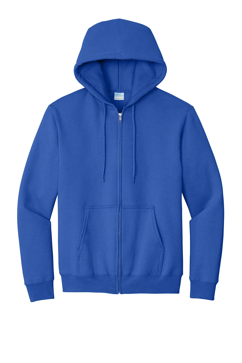 Port & Company Mens Essential Pill Resistant Fleece Full Zip Hooded Sweatshirt Hoodie w/ Pockets - Royal Blue