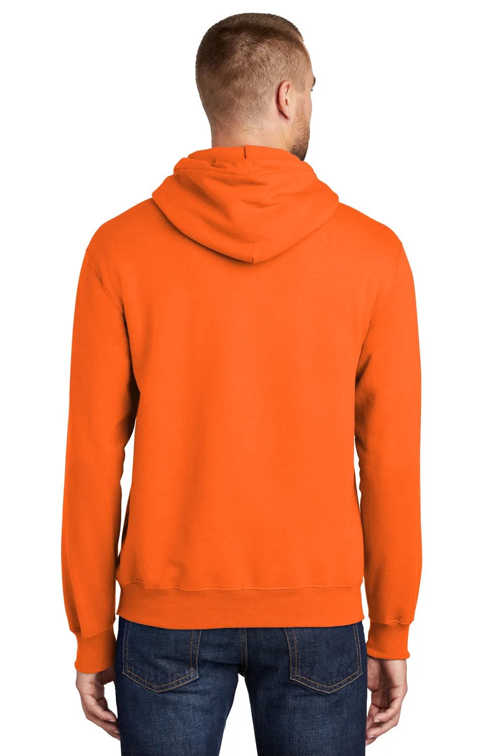 Port & Company Mens Essential Pill Resistant Fleece Hooded Sweatshirt Hoodie w/ Pouch Pocket - Safety Orange