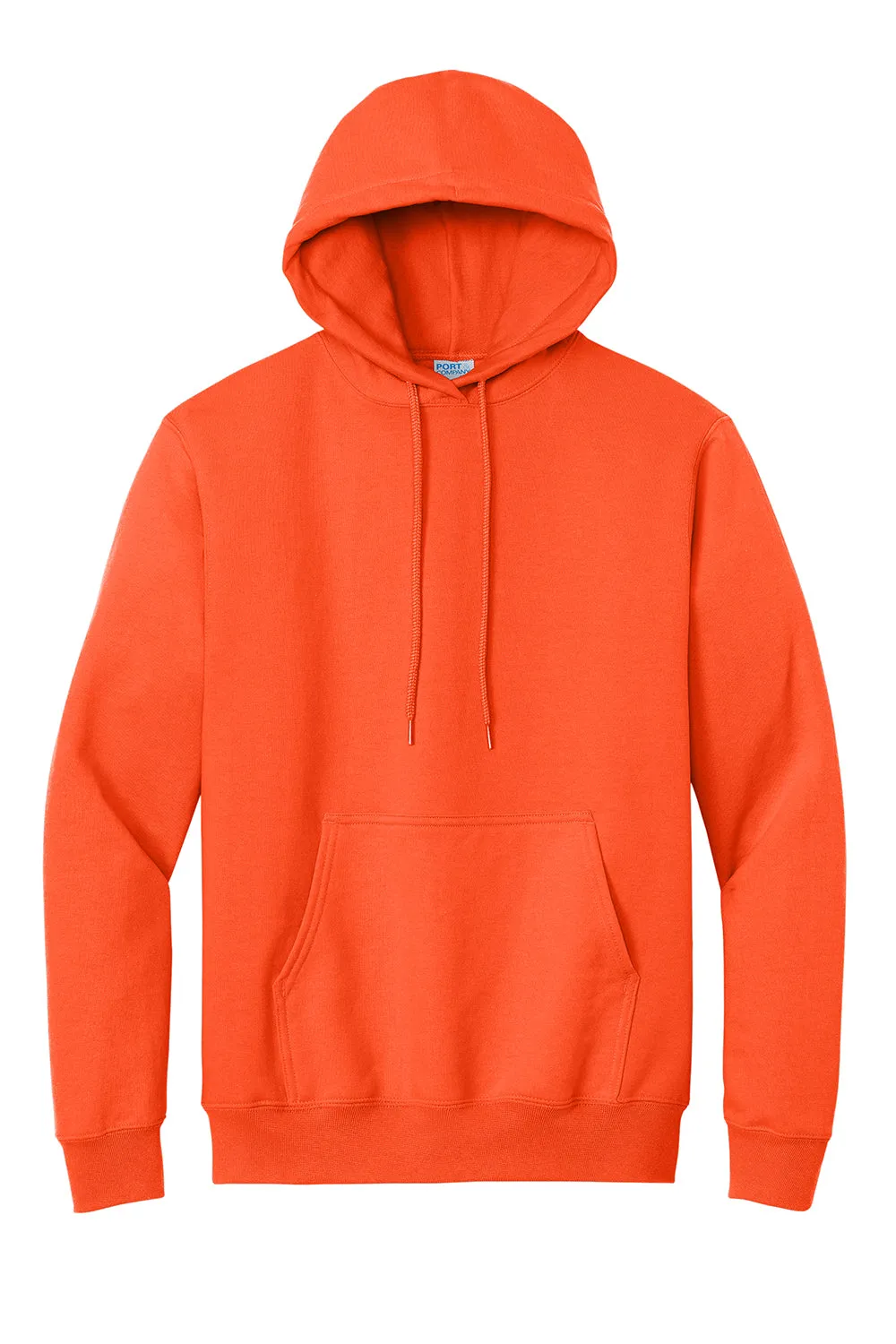 Port & Company Mens Essential Pill Resistant Fleece Hooded Sweatshirt Hoodie w/ Pouch Pocket - Safety Orange