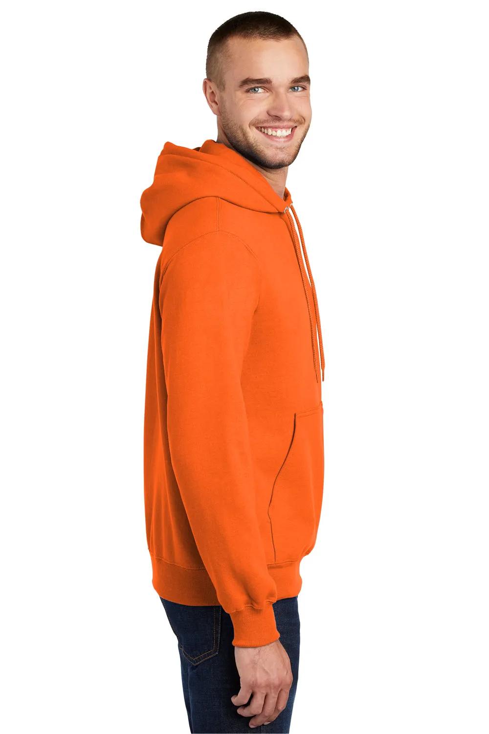 Port & Company Mens Essential Pill Resistant Fleece Hooded Sweatshirt Hoodie w/ Pouch Pocket - Safety Orange