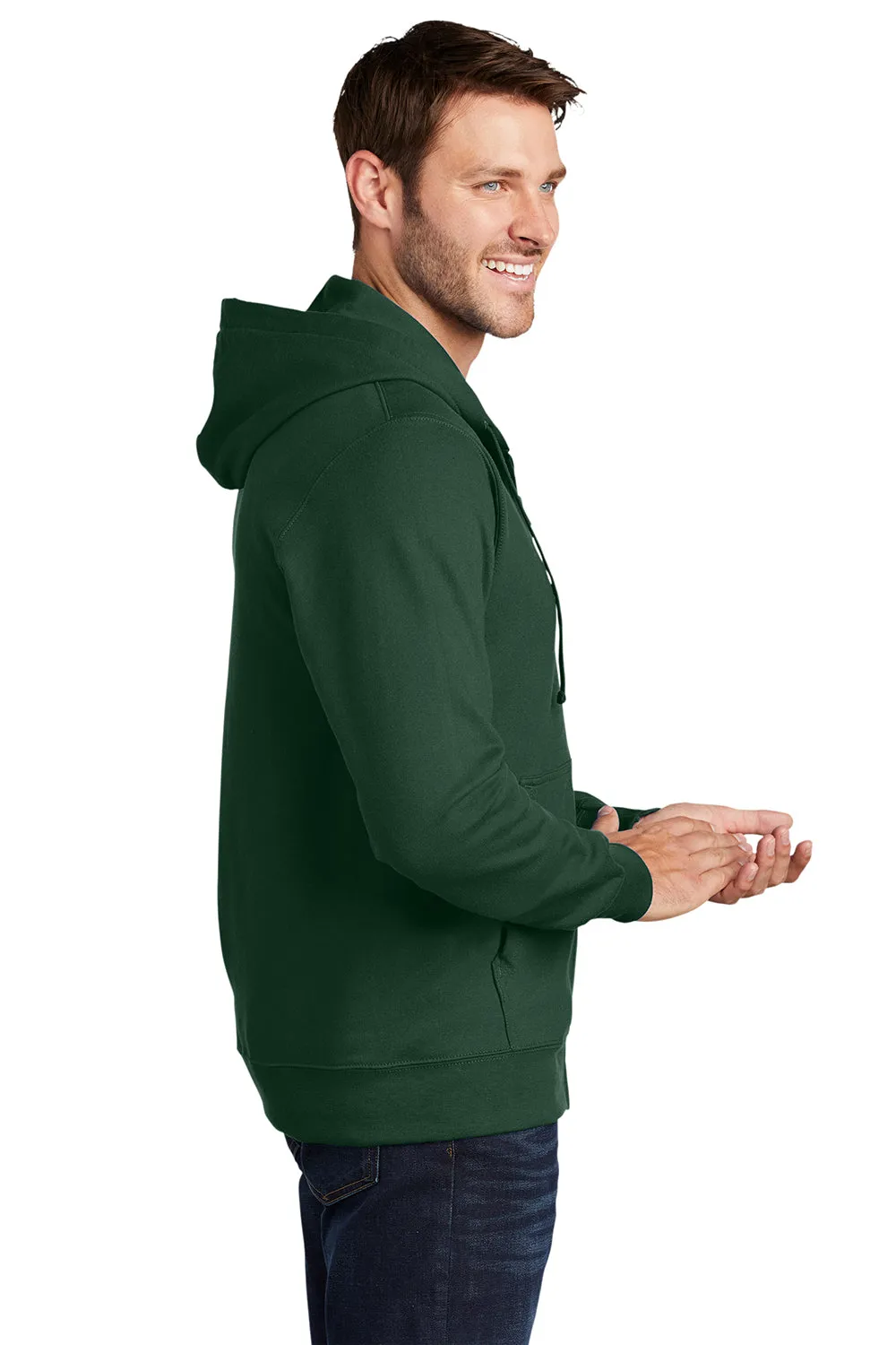 Port & Company Mens Fan Favorite Fleece Full Zip Hooded Sweatshirt Hoodie w/ Pockets - Forest Green
