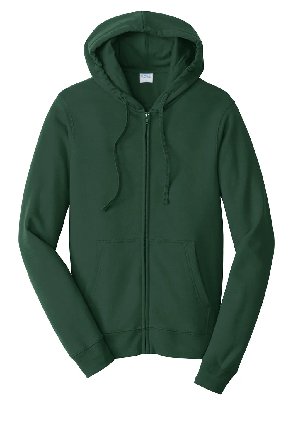Port & Company Mens Fan Favorite Fleece Full Zip Hooded Sweatshirt Hoodie w/ Pockets - Forest Green