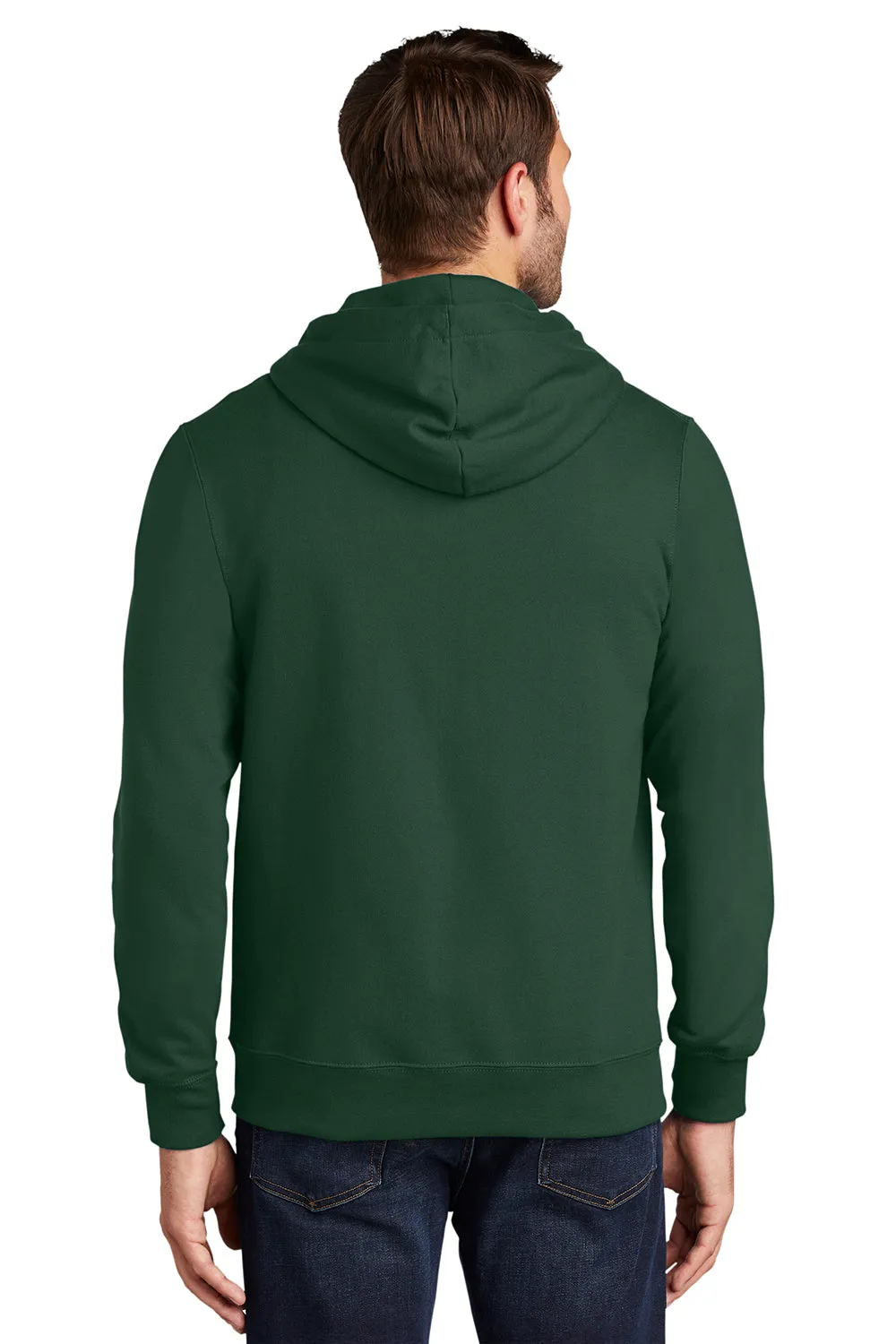 Port & Company Mens Fan Favorite Fleece Full Zip Hooded Sweatshirt Hoodie w/ Pockets - Forest Green