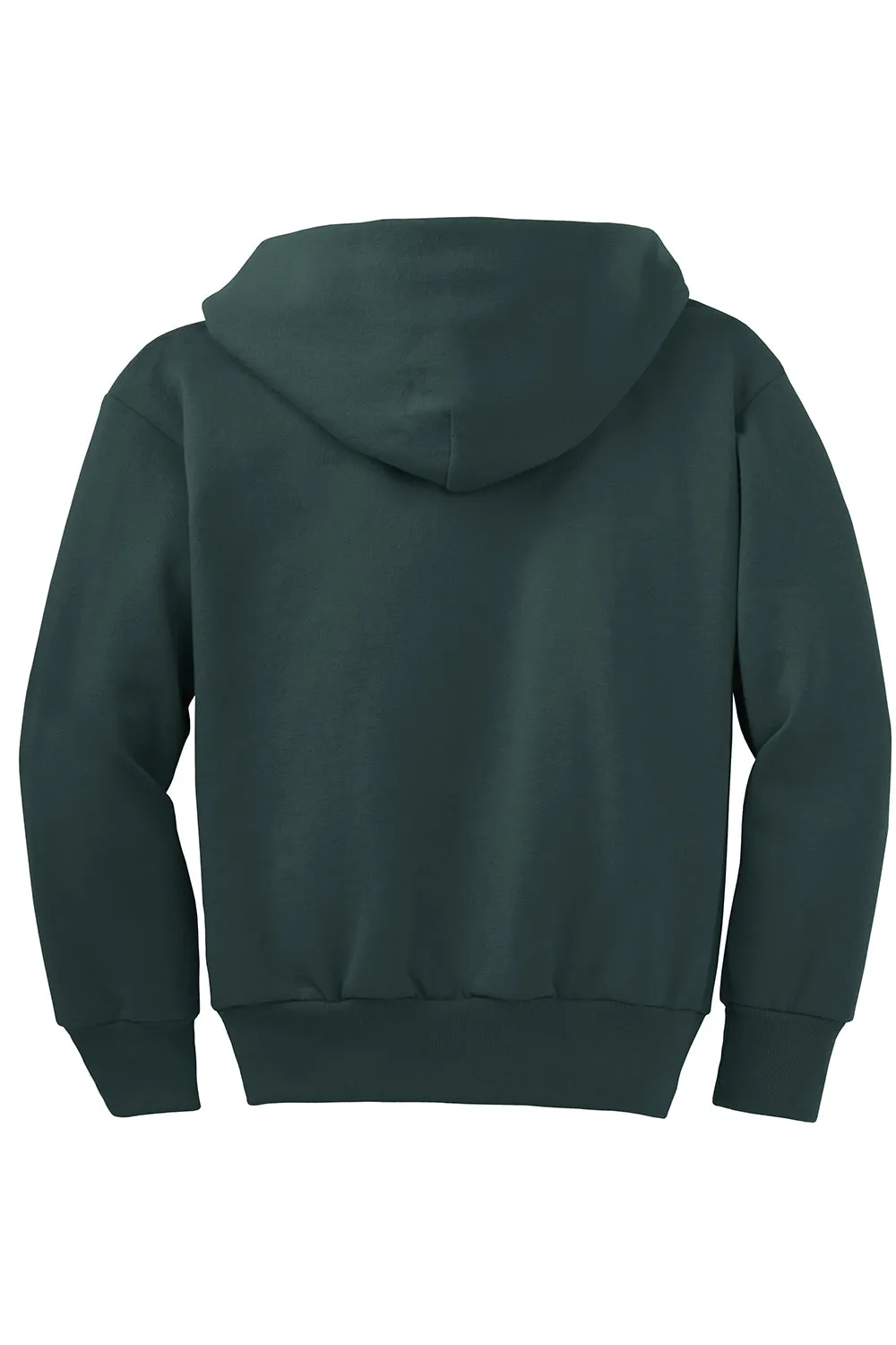 Port & Company Youth Core Pill Resistant Fleece Full Zip Hooded Sweatshirt Hoodie w/ Pockets - Dark Green
