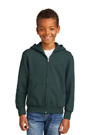Port & Company Youth Core Pill Resistant Fleece Full Zip Hooded Sweatshirt Hoodie w/ Pockets - Dark Green