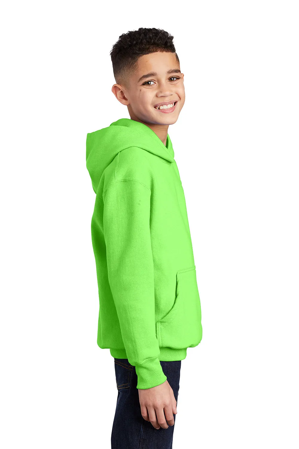 Port & Company Youth Core Pill Resistant Fleece Hooded Sweatshirt Hoodie w/ Pouch Pocket - Neon Green