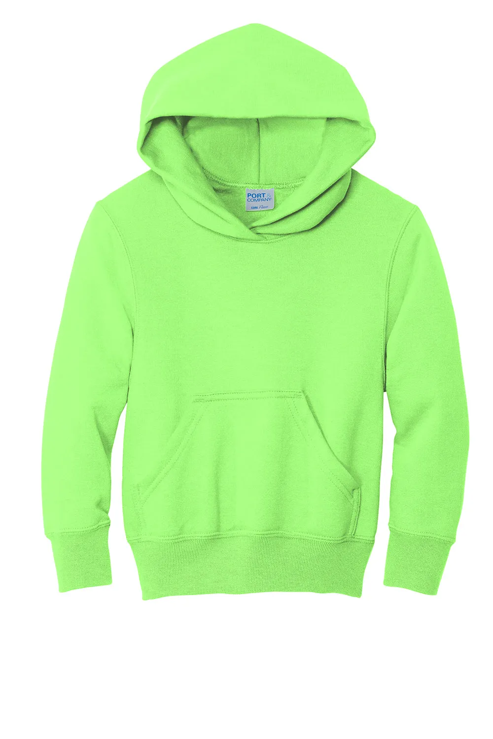 Port & Company Youth Core Pill Resistant Fleece Hooded Sweatshirt Hoodie w/ Pouch Pocket - Neon Green