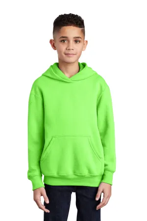 Port & Company Youth Core Pill Resistant Fleece Hooded Sweatshirt Hoodie w/ Pouch Pocket - Neon Green