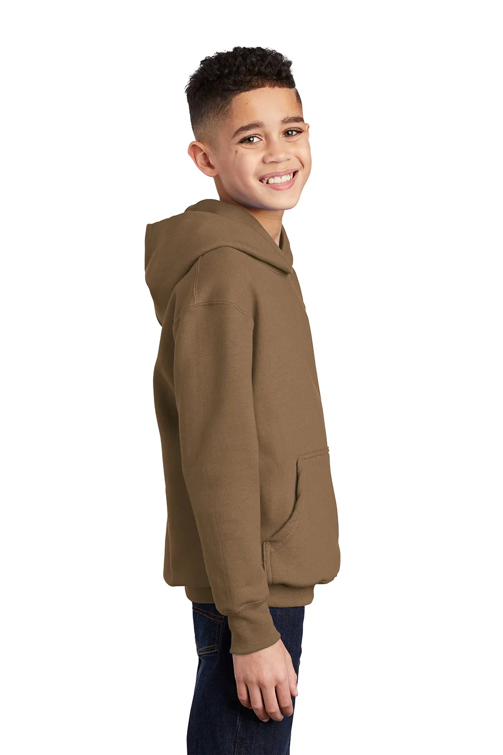 Port & Company Youth Core Pill Resistant Fleece Hooded Sweatshirt Hoodie w/ Pouch Pocket - Woodland Brown