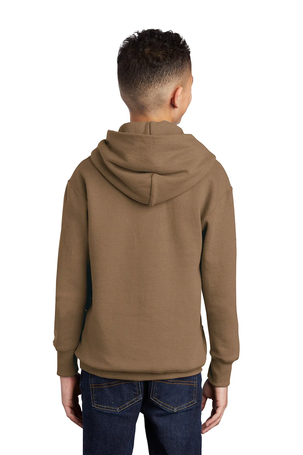 Port & Company Youth Core Pill Resistant Fleece Hooded Sweatshirt Hoodie w/ Pouch Pocket - Woodland Brown