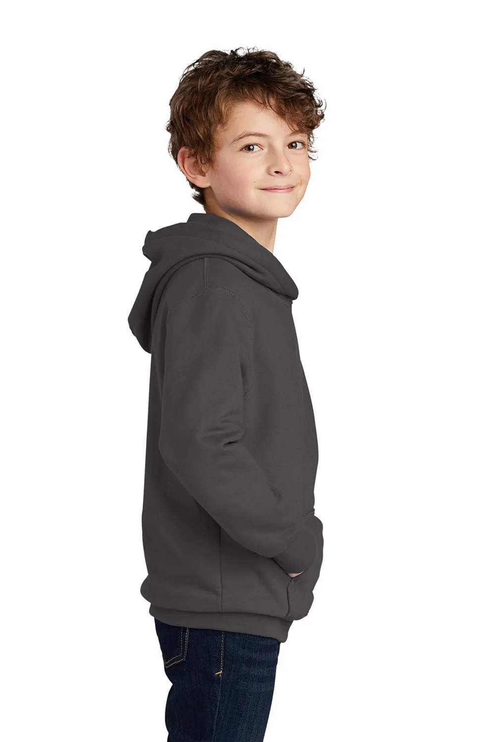 Port & Company Youth Fan Favorite Fleece Hooded Sweatshirt Hoodie w/ Pouch Pocket - Charcoal Grey