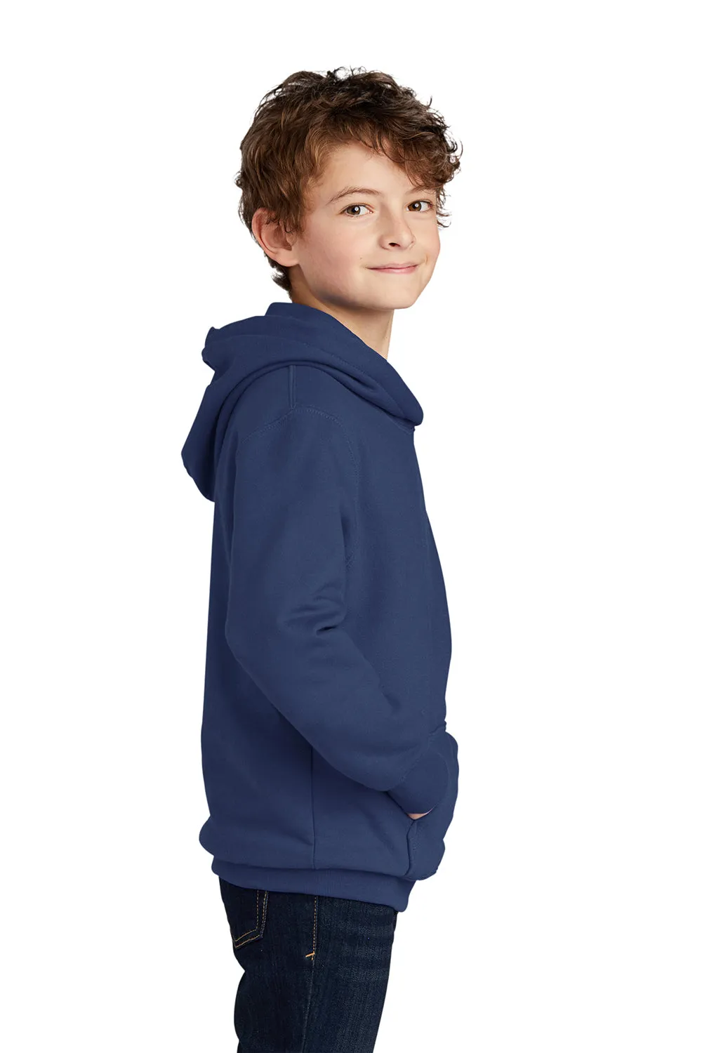 Port & Company Youth Fan Favorite Fleece Hooded Sweatshirt Hoodie w/ Pouch Pocket - Team Navy Blue