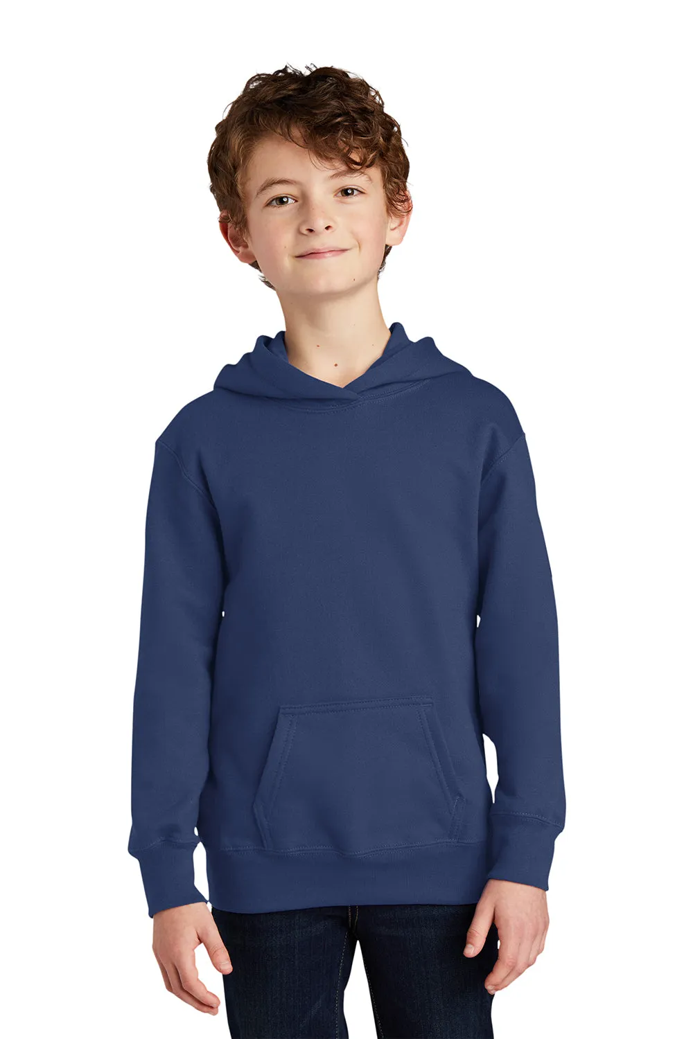Port & Company Youth Fan Favorite Fleece Hooded Sweatshirt Hoodie w/ Pouch Pocket - Team Navy Blue