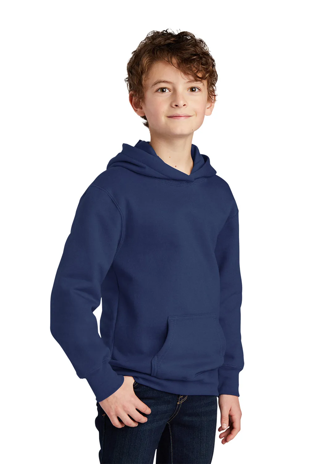 Port & Company Youth Fan Favorite Fleece Hooded Sweatshirt Hoodie w/ Pouch Pocket - Team Navy Blue
