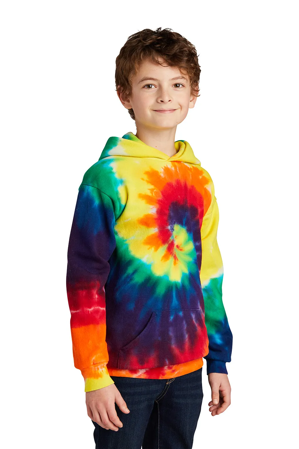 Port & Company Youth Tie-Dye Fleece Hooded Sweatshirt Hoodie w/ Pouch Pocket - Rainbow