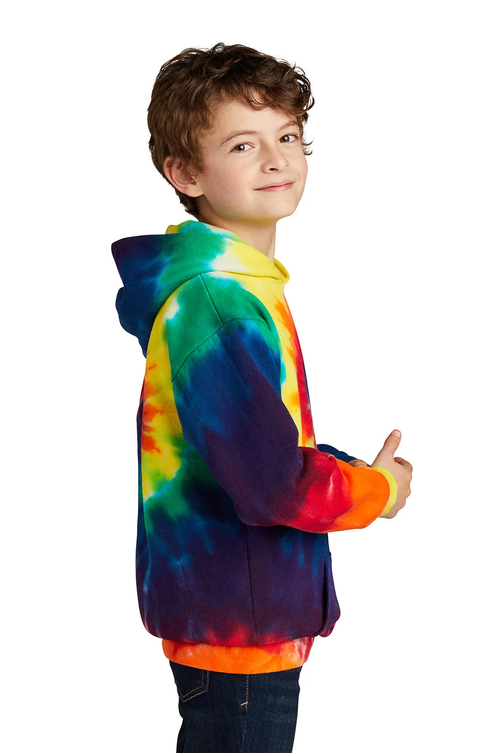 Port & Company Youth Tie-Dye Fleece Hooded Sweatshirt Hoodie w/ Pouch Pocket - Rainbow