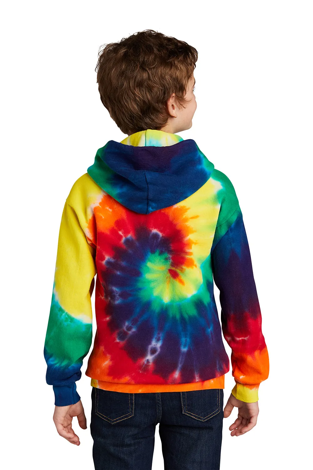 Port & Company Youth Tie-Dye Fleece Hooded Sweatshirt Hoodie w/ Pouch Pocket - Rainbow
