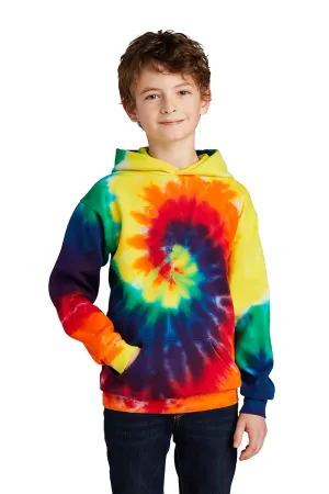 Port & Company Youth Tie-Dye Fleece Hooded Sweatshirt Hoodie w/ Pouch Pocket - Rainbow