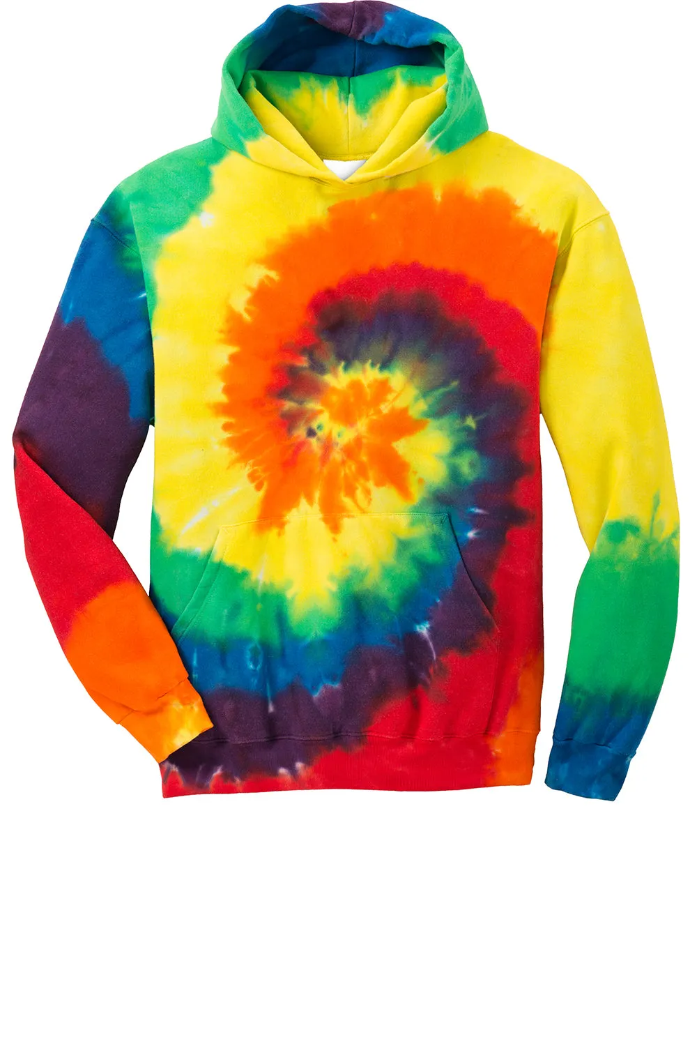 Port & Company Youth Tie-Dye Fleece Hooded Sweatshirt Hoodie w/ Pouch Pocket - Rainbow