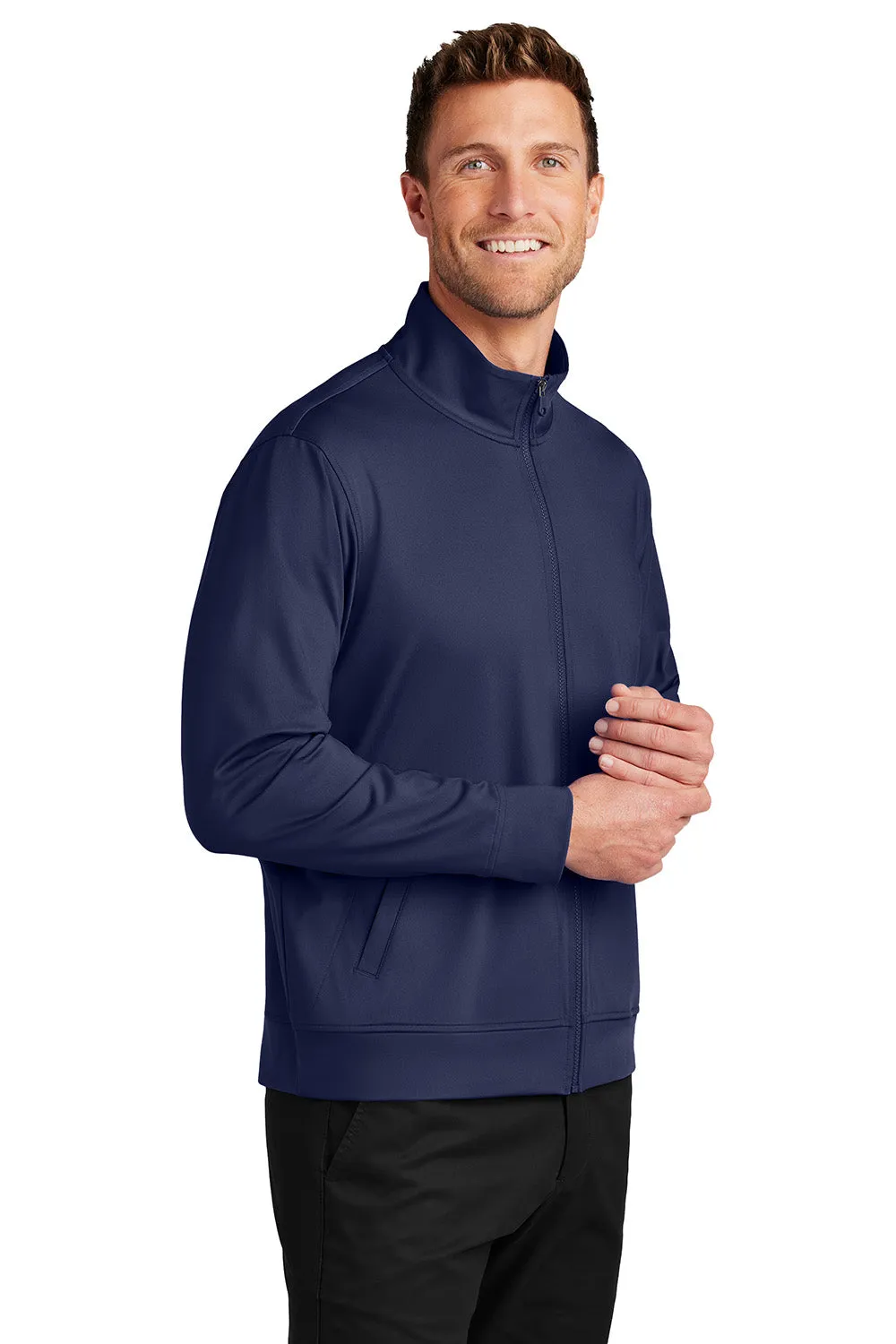 Port Authority Mens C-FREE Double Knit Moisture Wicking Full Zip Sweatshirt w/ Pockets - True Navy Blue