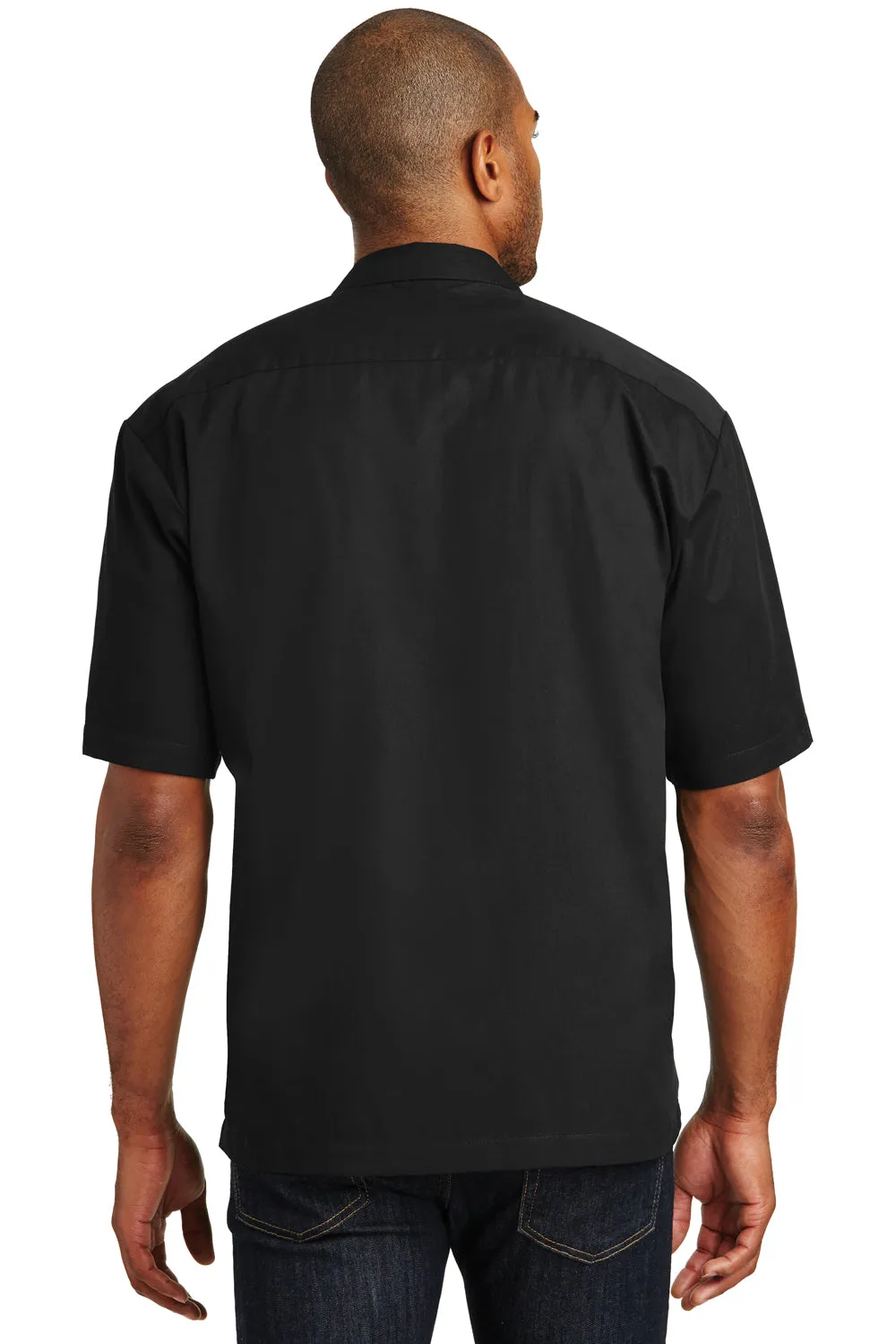 Port Authority Mens Retro Easy Care Wrinkle Resistant Short Sleeve Button Down Camp Shirt - Black/Red - Closeout