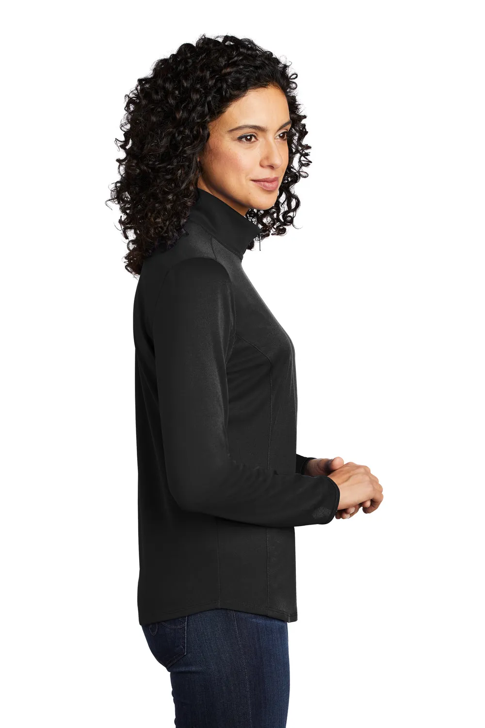 Port Authority Womens Silk Touch Performance Moisture Wicking 1/4 Zip Sweatshirt - Black/Steel Grey