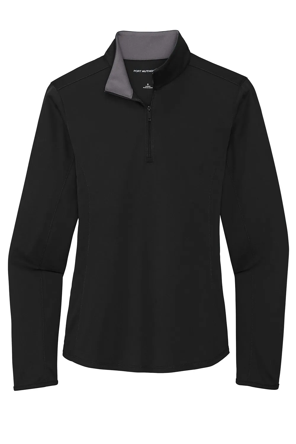 Port Authority Womens Silk Touch Performance Moisture Wicking 1/4 Zip Sweatshirt - Black/Steel Grey