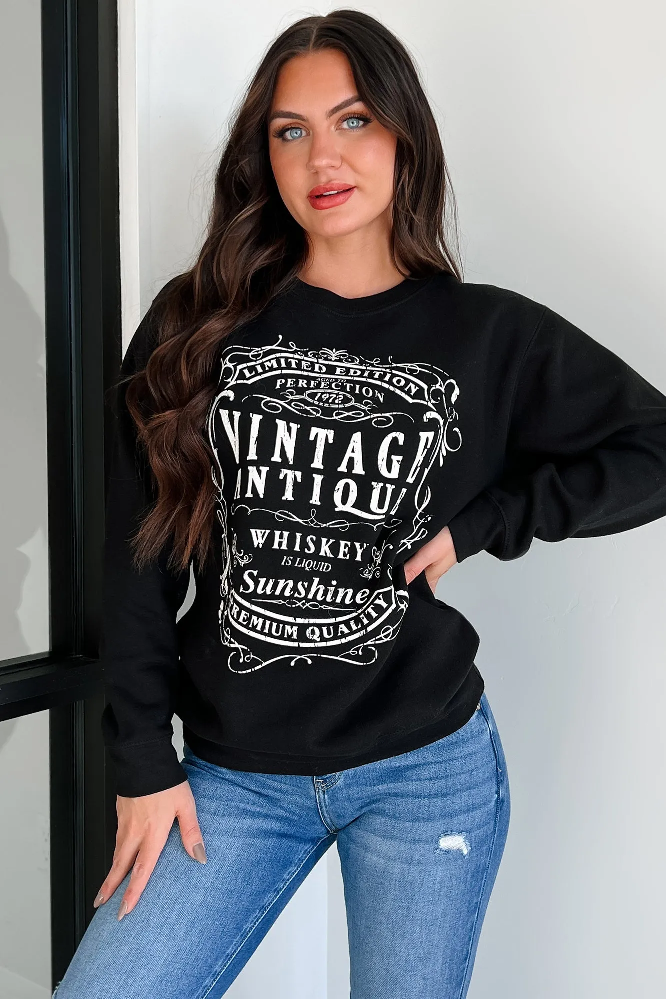 "Vintage Antique Whiskey" Graphic Sweatshirt (Black)