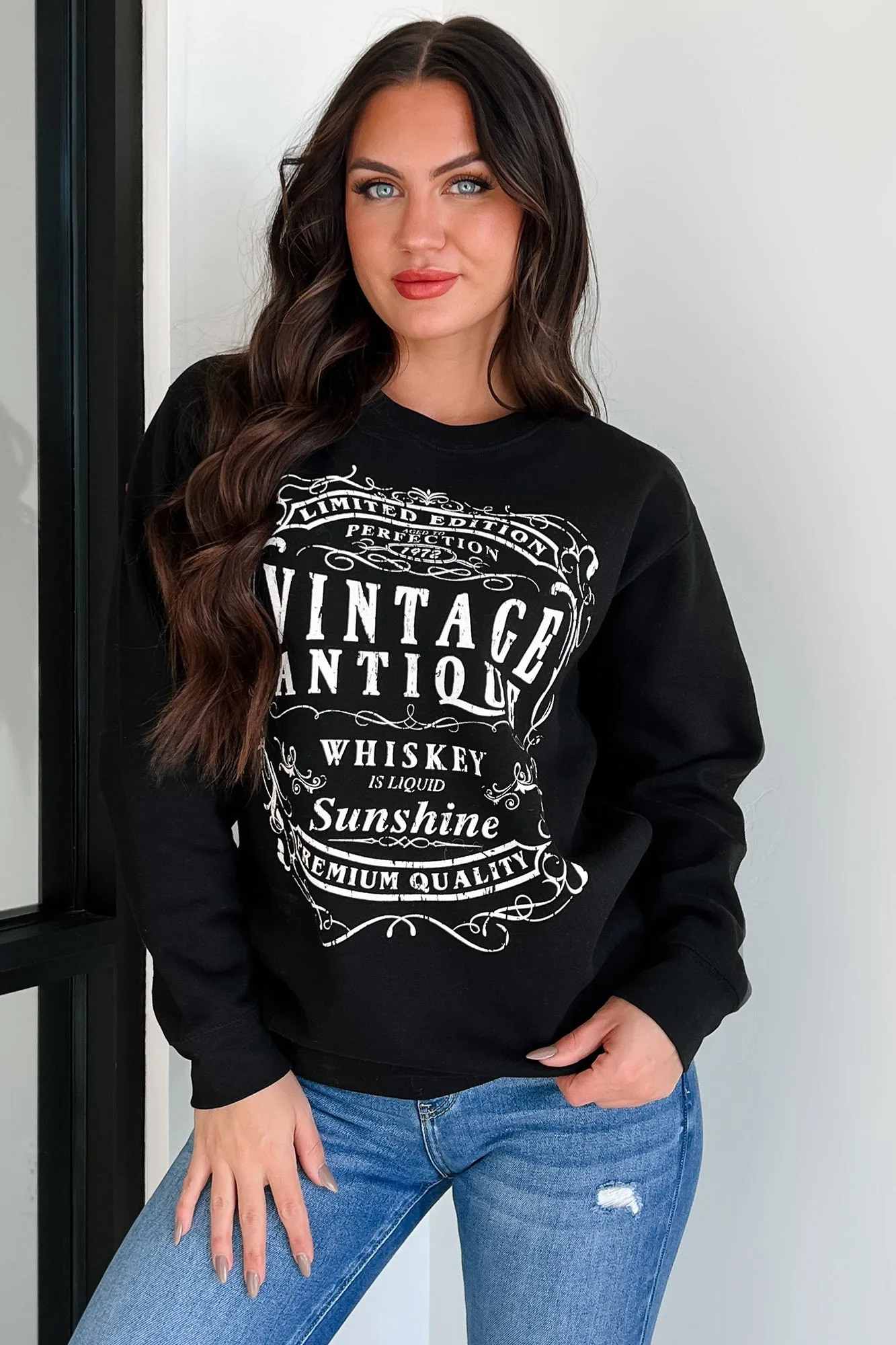 "Vintage Antique Whiskey" Graphic Sweatshirt (Black)