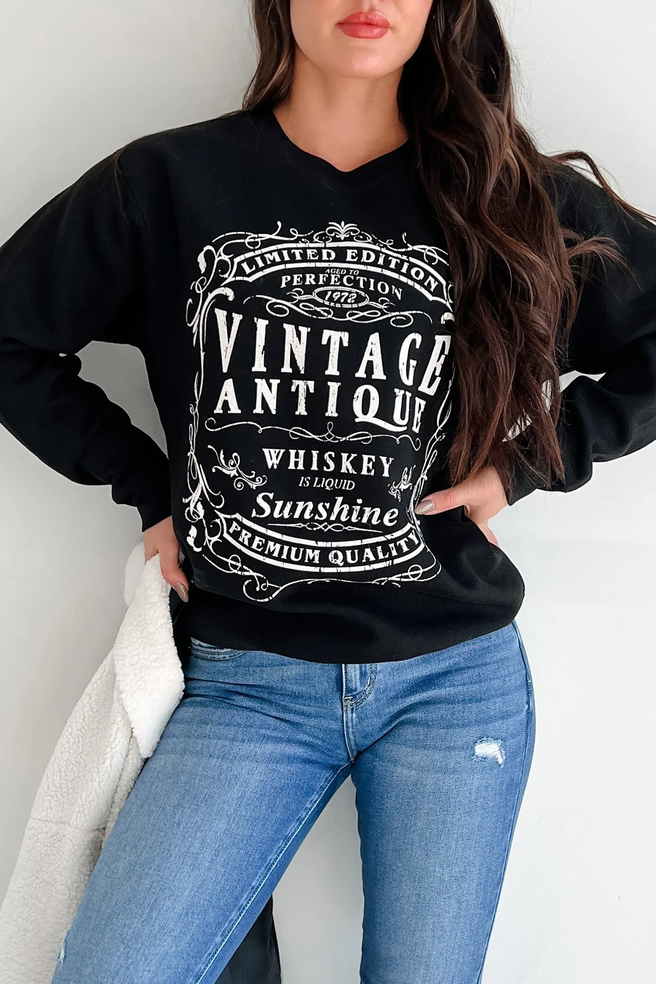 "Vintage Antique Whiskey" Graphic Sweatshirt (Black)