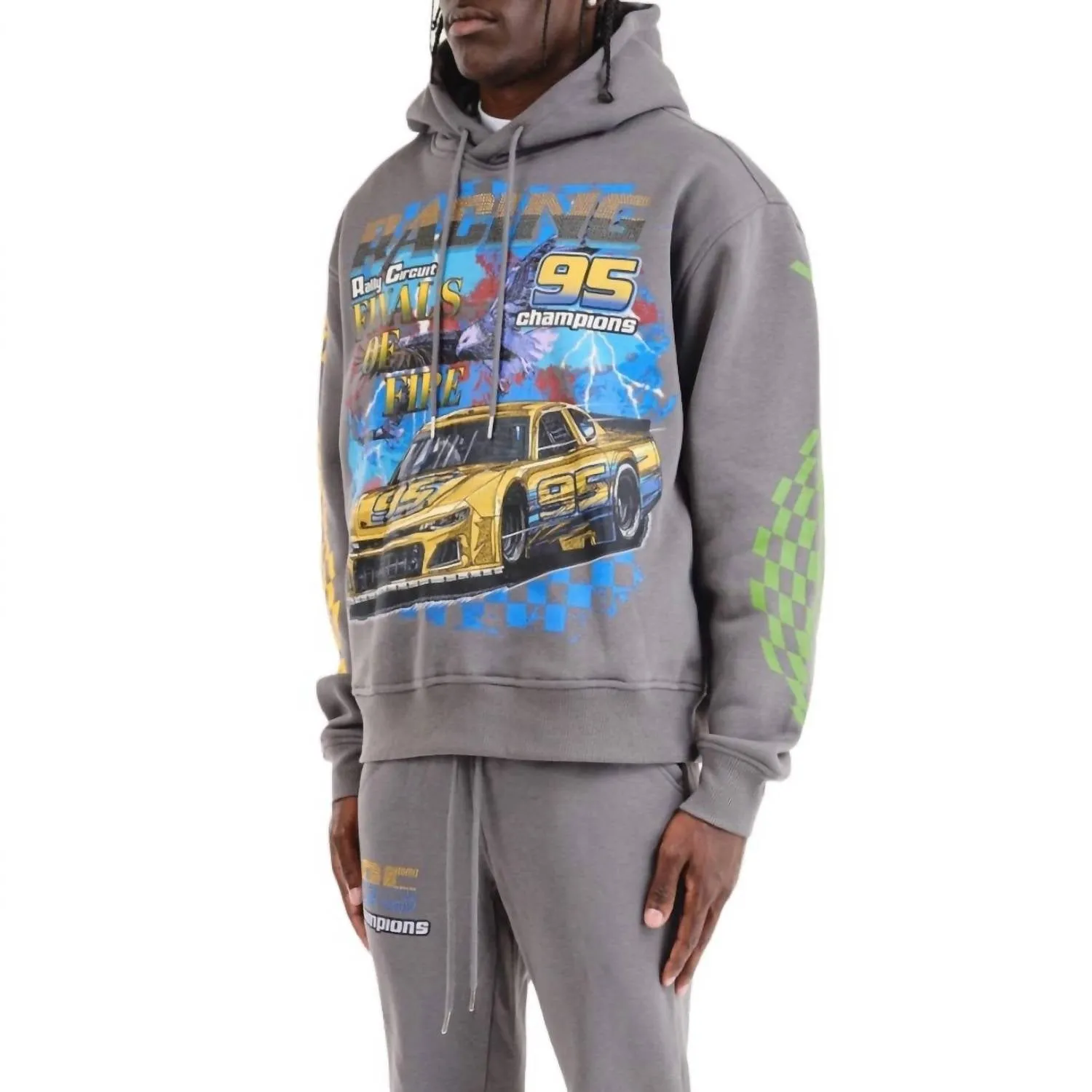 Racing Cropped Hoodie In Grey