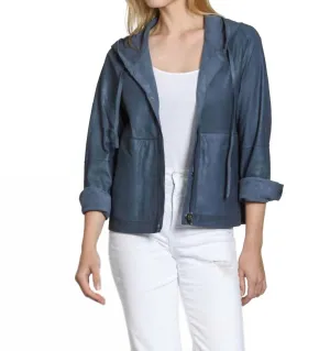Reversible Snap Front Jacket In Stone Blue