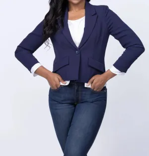 Scrunched Sleeve Blazer With Shirting In Navy