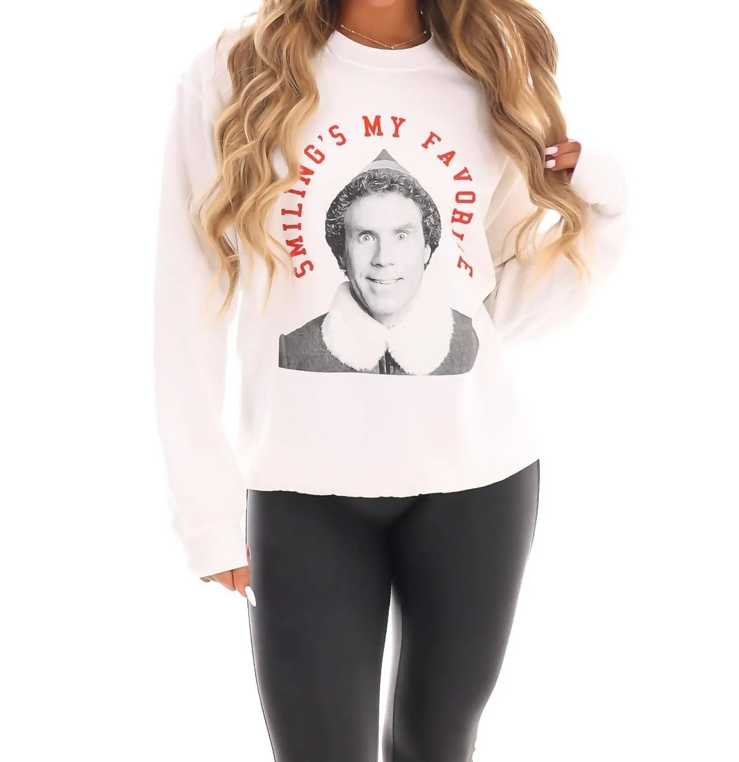 Smiling's My Favorite Sweatshirt In White
