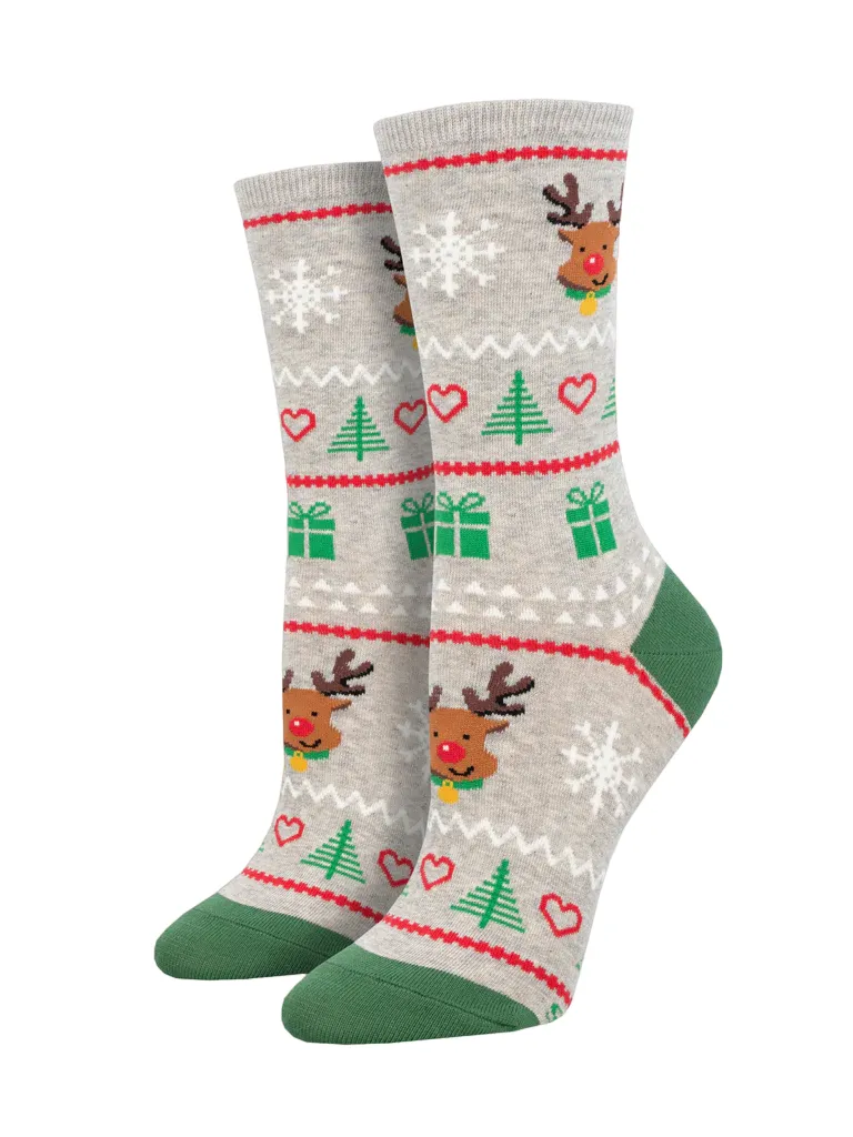 Socksmith Socks Reindeer Fair Isle - Grey Heather